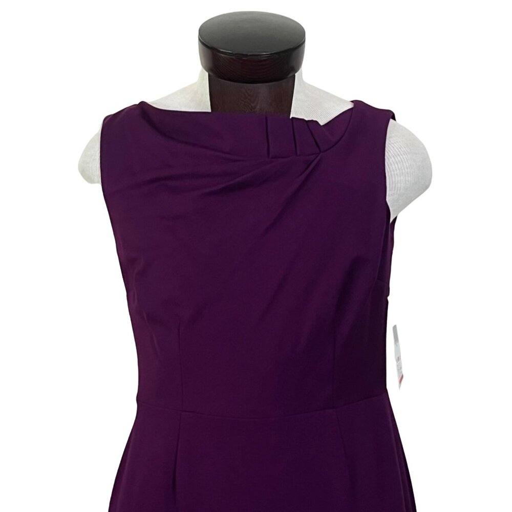 Jones NY Plum Purple Sleeveless Dress Pleated Ruche Accent Neck Size 10 - Picture 3 of 13
